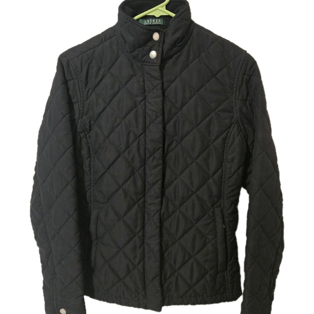 Lauren Ralph Lauren Women's Black Quilted Light Padded Full Zip Jacket Sz Small